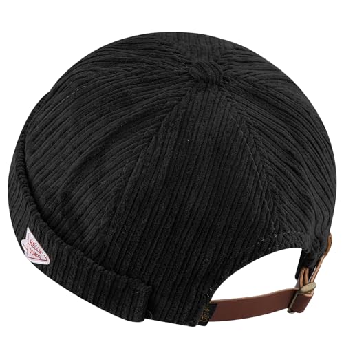 CLAPE Brimless Beanie Hat Corduroy Watch Cap Rolled Cuff Docker Cap Leon Skull Harbour Hat Unisex - color: Gd168-black