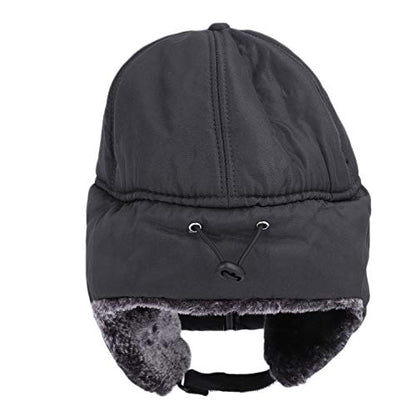 Mens Winter Thermal Trapper Hat Russian Ushanka Ski Hunting Dad Cap Ear Flaps Motorcycle Cycling Mask Women Warm Fur Snow Hat - color: Grey, Solid