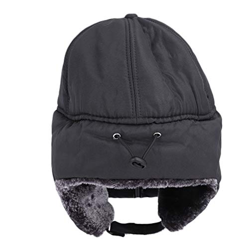 Mens Winter Thermal Trapper Hat Russian Ushanka Ski Hunting Dad Cap Ear Flaps Motorcycle Cycling Mask Women Warm Fur Snow Hat - color: Grey, Solid