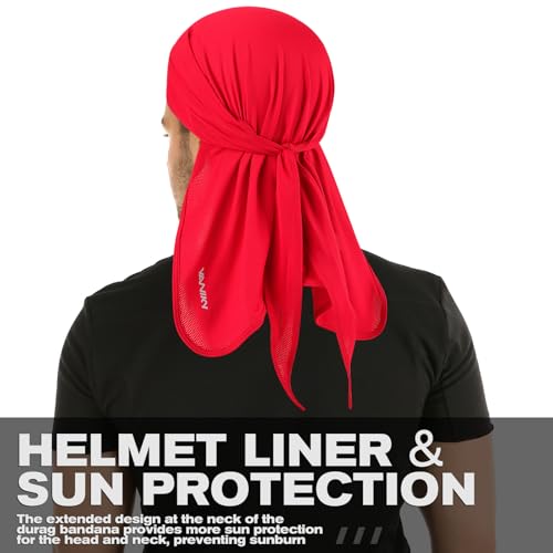 YANIKY Bandanas Skull Caps for Men, Do Rag Women Breathable Helmet Liner - color: Red