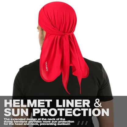YANIKY Bandanas Skull Caps for Men, Do Rag Women Breathable Helmet Liner - color: Red