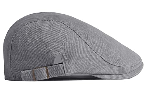 DIYDECAL Cotton Newsboy Flat Caps for Men, Womens Cabbie Driving Beret Hats - color: Grey