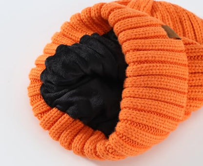 Home Prefer Mens Winter Hat Wool Fleece Lined Knit Beanie Hat Warm Stocking Caps - color: Orange