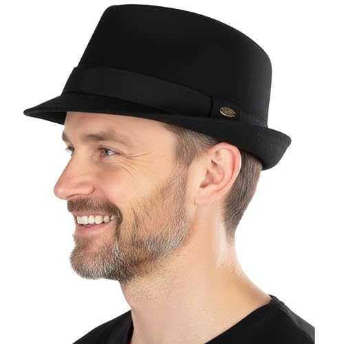 Funky Junque Mens Wool Blend Fedora, Vintage Winter Dress Hat - color: Black, size: 6 3/4-7 1/8