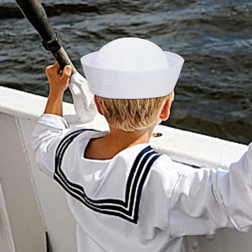 SUMERSHA 2pcs White Sailor Hat for Women Men Navy Captain Hat Yacht Hat Halloween Costume Sailor Cap for Dressing Up Party