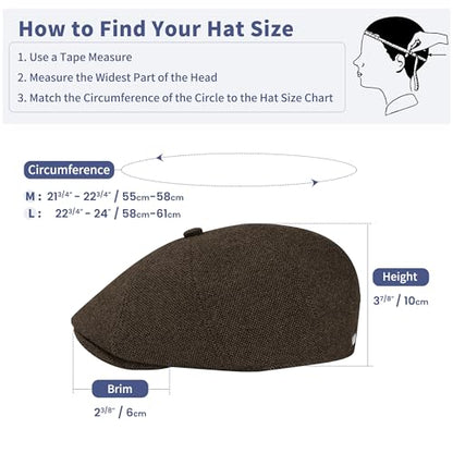 Men's Wool Blend Newsboy Cap Adjustable Gatsby Ivy Newsies Cabbie Hat Classic 8 Panel Tweed Flat Winter Hat - color: Plaid Coffee_1, size: Medium