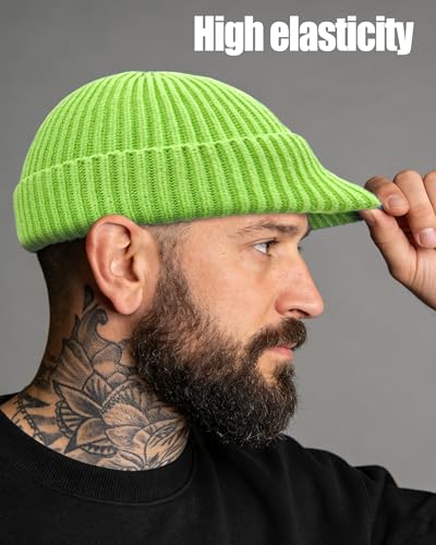 Wool Fisherman Beanies for Men Knit Fall Winter Beanie Hat Skull Cap - color: Neon Yellow Green