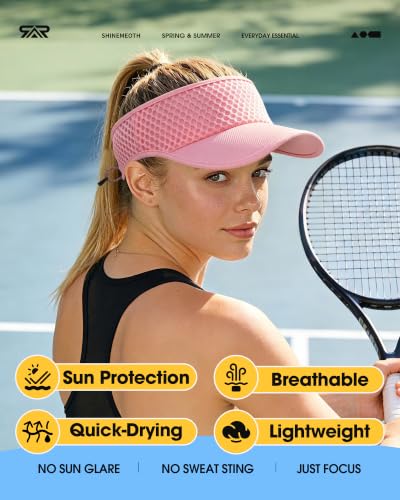 SUNMECI Mesh Breathable Sports Visor - Men Women Adjustable Lightweight Quick Dry Sun Hat for Tennis, Golf, Running - color: Pink