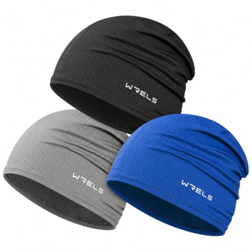 Cooling Skull Cap 3 Packs Sweat Wicking Beanie Breathable for Men Women - color: Black+grey+dark Blue