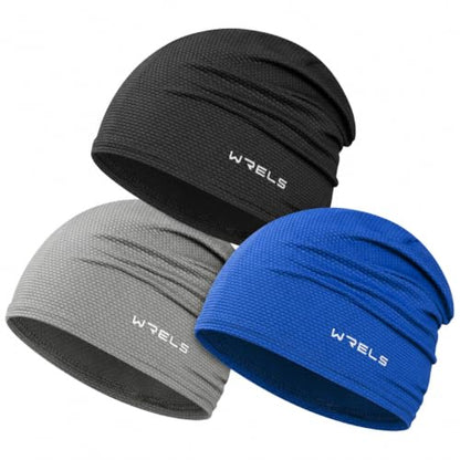 Cooling Skull Cap 3 Packs Sweat Wicking Beanie Breathable for Men Women - color: Black+grey+dark Blue