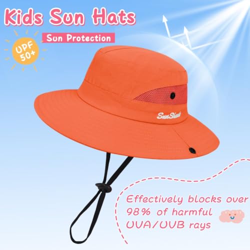 ZOORON Kids Girls Ponytail Sun Hat UPF 50+ Breathable Mesh Water-Resistant - color: Solid Orange