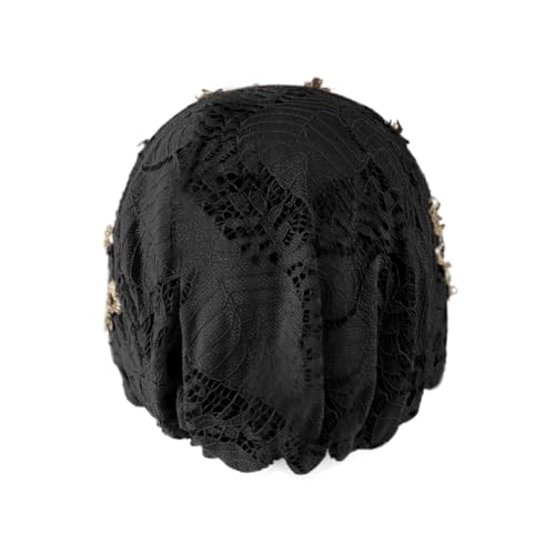 haozaikeji Women Flower Turban Hat Rhinestones Muslim Islamic Head Wrap African Pearl Turban Soft Stretchy Head Cover - color: Black