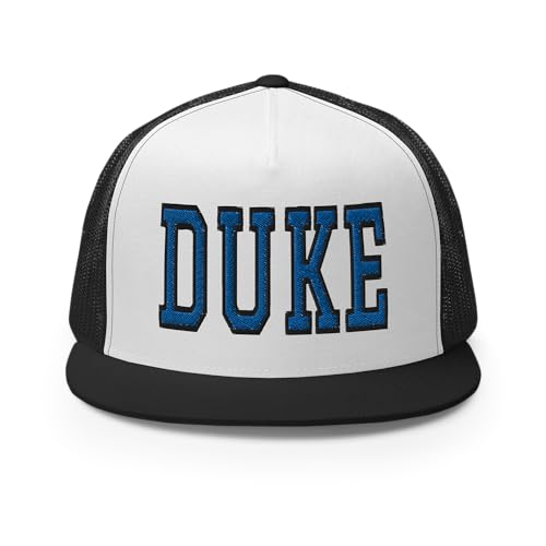 NG Duke Flat Bill Embroidered Trucker Hat High Crown Adjustable Cap - color: Black/ White/ Black