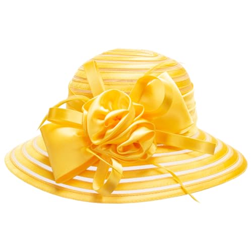 Lawliet Womens Satin Ribbon Church Wedding Sun Wedding Occasion Hat A214 - color: Yellow