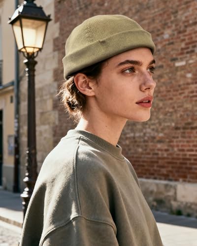 CLAPE Watch Cap Work Beanie Corduroy Docker Leon Brimless Hat Rolled Cuff Harbour Hat - color: Dark Green
