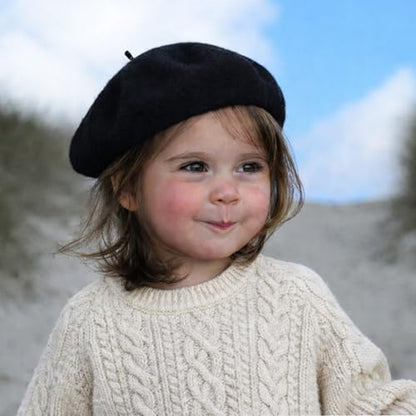 Wheebo Berets for Kids Wool French Beret Hats Artist Painter Hats for Little Girls Boys Solid Color Style - color: Black