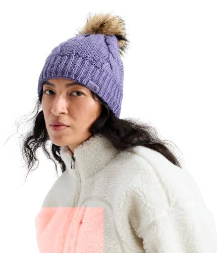 THE NORTH FACE Women's Oh Mega Fur Pom Lined Beanie | Deep Fit, Cuffed Winter Hat With Soft Cable Knit & Fleece Lining - color: Grounded Plum