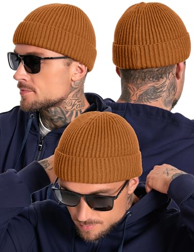 Fleece Lined Wool Short Fisherman Beanie Men Women Cuff Winter Hat - color: 1pc-camel