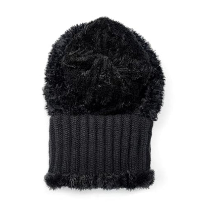 HUAMULAN Women Winter Knit Beanie Hats One Piece Fleece Lined Balaclavas - color: Black + Faux Fur