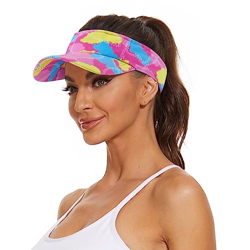 Zando 3.2" Structured Brim Visor Hats for Women, UPF 50+, Golf/Tennis - color: C Hot Pink Tie Dyeing