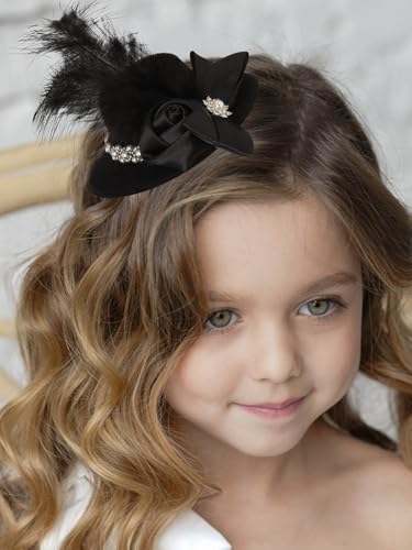 Bohend Mini Fascinator Hat Black Flower Feather Hair Clip Tea Party Hats Fancy Girls Accessory for Women (Black) - color: Black