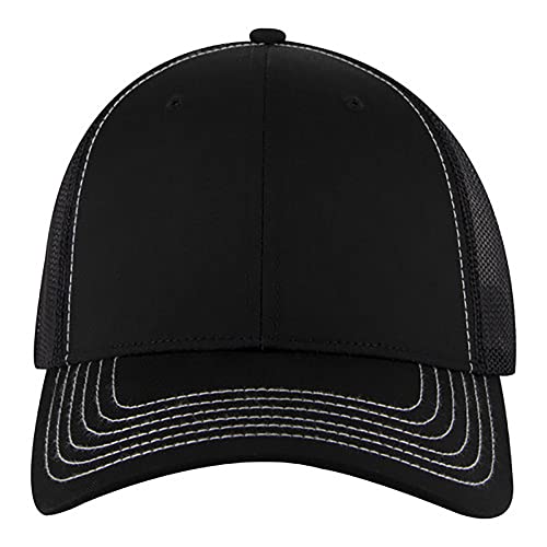 Ashen Fane 6 Panel Low Profile Contrast Vertical Mesh Back Snapback Hat - color: Black Ver.1