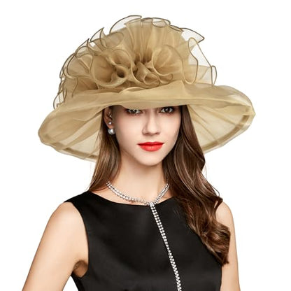 2026 Derby Hats for Women Ladies, Classy Organza Sun Hat, Church Tea Party Wedding Kentucky Fascinator Hat - color: 4541-pw