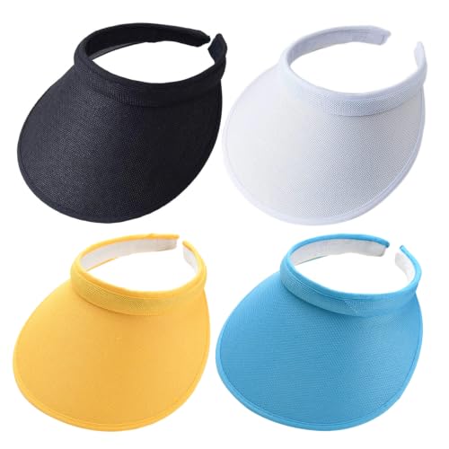 MULIMU 4Pcs Wide Brim Sun Visor for Women Men Visor Hats for Women Sun Visors for Women Clip On Golf Visors for Summer - color: Black&white&yellow&lake Blue