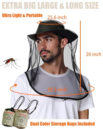 Mosquito Head Net,2 Pack Ultra Fine Ice Silk Cooling Large Long Mesh - color: Black