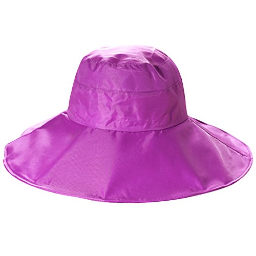 Women Summer Rain UV UPF 50 Sun Protection Wide Brim Hat - Foldable Bucket Sun Hat - color: Rose Red