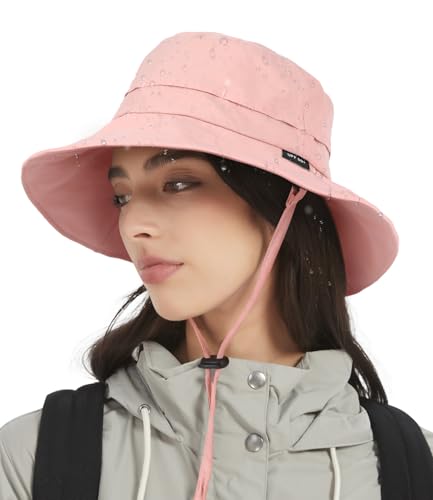 Bucket Hat Waterproof Rain Hat for Women Men Sun Hats UPF50+ Packable Summer Hat Hiking Travel Floppy Sun Hat - color: Pink