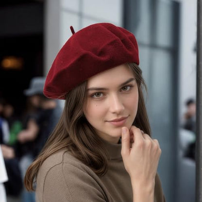 Women's Wool Beret: 70% Wool French Hat for Daily, Lightweight & Chic Berets for Women - color: Wine Red