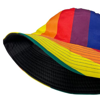 Pride Unisex Bucket Hat Reversible Double-Side-Wear Packable for Travel, Outdoors, and Beach - color: Rainbow Stripes