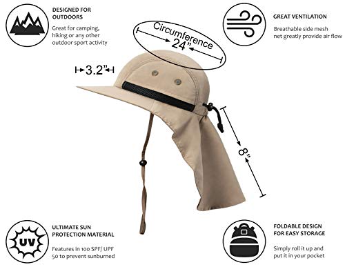 Tirrinia Neck Flap Fishing Safari Cap for Men - color: Tan