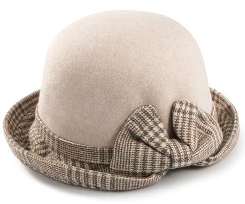 Glamorstar Vintage Felt Cloche Hat Winter Floral Fedora Bucket Hat Bowler Hats - color: Beige 9