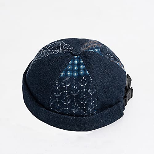 Men Hats Docker Cap Hats Beanie Sailor Cap Worker Hat Rolled Cuff Retro Brimless Hat with Adjustable (318-Dark Blue)