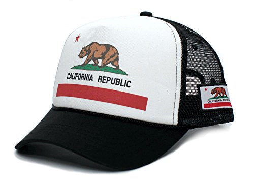 Custom California Republic State Flag Cali Unisex-Adult Trucker Hat Multi - color: White/Black, size: Medium-Large