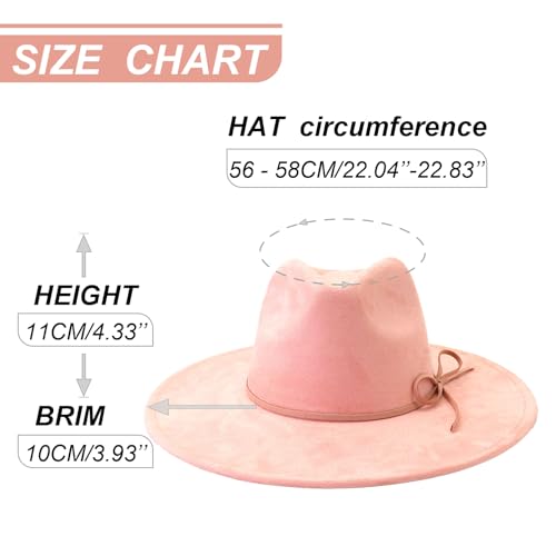 Fedora Hats for Women Man with Big Wide Brim Classic Suede Panama Hat Western Outdoor hat - color: Skin-pink