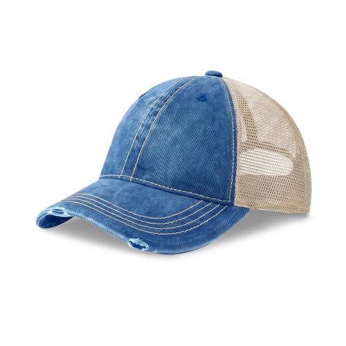 CHOK.LIDS Washed Trucker Hat Unstructured Distressed Pigment Dyed Cap - color: (Royal)