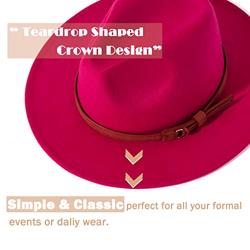 Lisianthus Men & Women Vintage Wide Brim Fedora Hat - color: Rose, size: Large