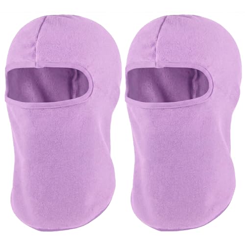 Kids Balaclava Ski Mask Winter Windproof Fleece Full Face Mask for Boy Girl - color: 2 Pack(purple+purple)