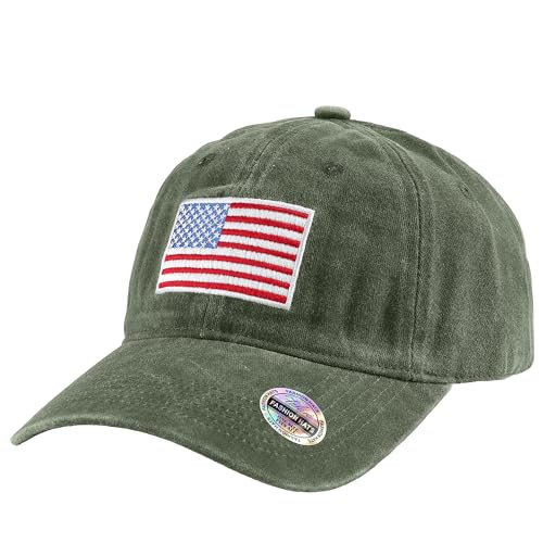 Falari USA Flag Embroidered Baseball Cap, Low Profile Adjustable Dad Hat, 100% Cotton, Pre-Washed - color: Olive Green