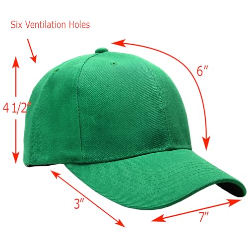 Falari Wholesale Bulk Lot 12-Pack Baseball Cap Adjustable Size Plain Blank Solid Color - color: Kelly Green