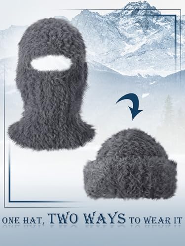 Furry Balaclava Ski Mask for Man Woman, Fluffy Winter Face Cover - color: Dark Grey