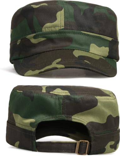 Initlove Cadet Army Cap Military Unisex Flat Top Hat for Men Women - color: Camo Green