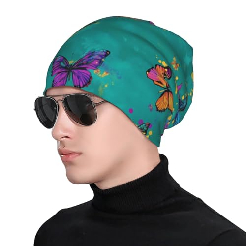 Beanie Hat for Men Women Slouchy Beanie Skull Sleep Cap Soft Lightweight Chemo Hat Stretch Cancer Headwear - color: Butterfly