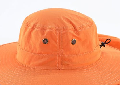 Home Prefer UPF50 Mens Sun Hat with Neck Flap Quick Dry UV Protection Cap Womens Wide Brim Fishing Hat Neck Flap Beach Garden - color: Orange