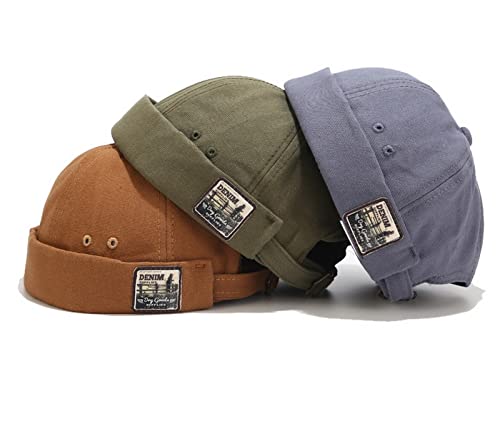 Faringoto Mens Cotton Brimless Skullcap Sailor Cap Rolled Cuff Retro Beanie Hat - color: 3color