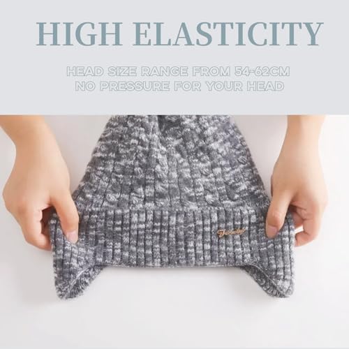 FENELY Women's Knitted Warm Beanie Winter Hat, Warm Chunky Snow Hat with Pompom - color: Blackspacedye