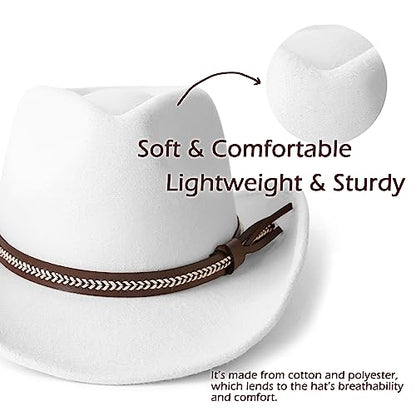Men & Women Classic Wide Brim Western Cowboy Cowgirl Hat - color: B/White